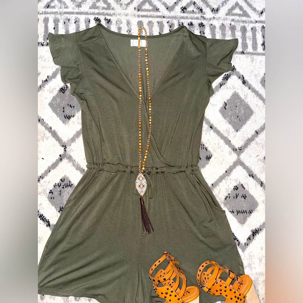 Women’s Romper. Army Green Romper.